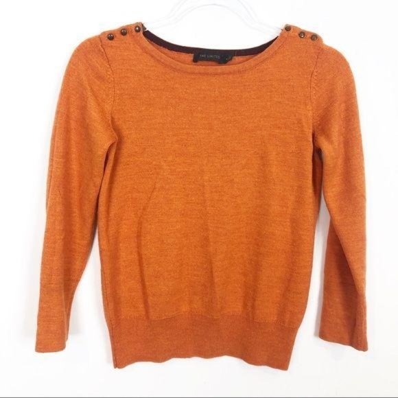 THE LIMITED ORANGE 3/4 SLEEVE PULLOVER MERINO WOOL SWEATER - Picture 2 of 6
